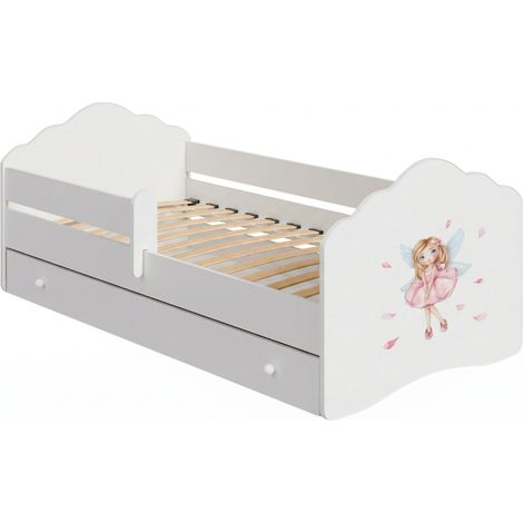 FALA lit enfant avec tiroir et barreau 80x160 fille avec ailes