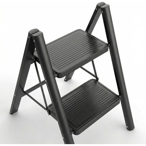 Escabeau pliable à 2 marches avec large pédale antidérapante, marchepied d'une capacité de 150 kg, pour la maison, le garde-manger, l'intérieur et l'extérieur (2 marches) (1/5)