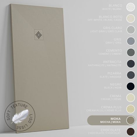 Receveur de Douche -Résine -Gel Coat -Texture Lisse Soie -Antidérapant -Couleur Moka - 130x80- Extra plat 3cm. GRILLE MÊME COULEUR (1/5)