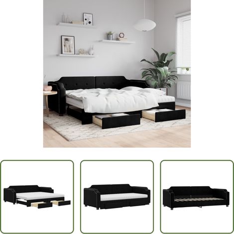 vidaXL Doppelbett - Tagesbett Ausziehbar mit Schubladen Schwarz 90x200 cm Stoff (1/5)