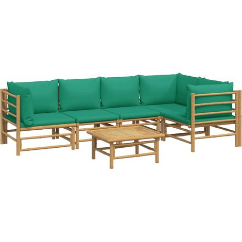 Mobili da giardino mobili da esterno Set di mobili da 6 pezzi con cuscini in bambù verde 020016955