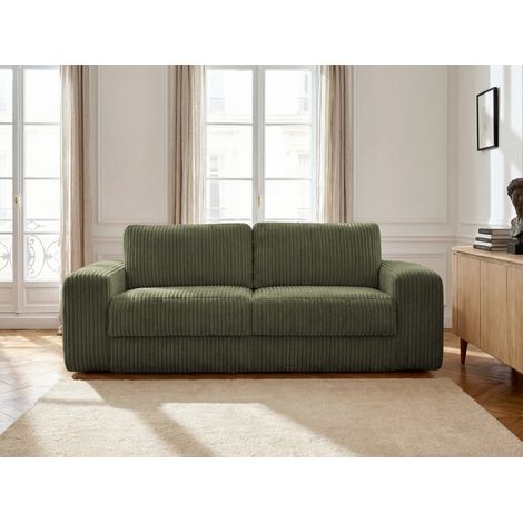 BOBOCHIC - Canapé droit convertible IBIZA ouverture express velours côtelé 140x196 Vert (1/5)