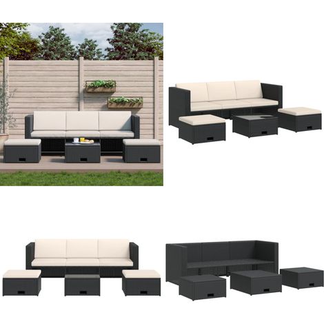 4-tlg. Garten-Lounge-Set mit Auflagen Poly Rattan Schwarz - Gartenmöbel - Lounge-Set - Rattan Gartenmöbel - Outdoor Möbel - Esstisch - Home & Living