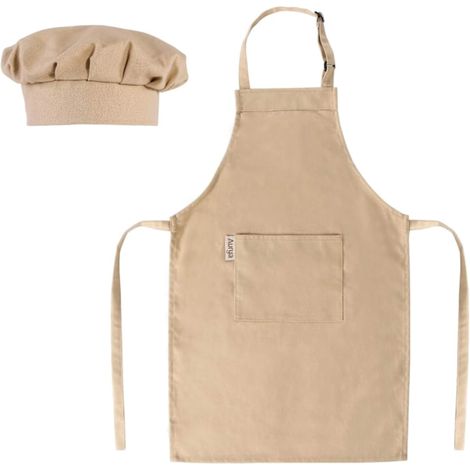 Ensemble tablier et toque de chef pour enfants - Tablier ajustable pour garçons et filles, idéal pour la cuisine et la pâtisserie - Blanc cassé (1/5)