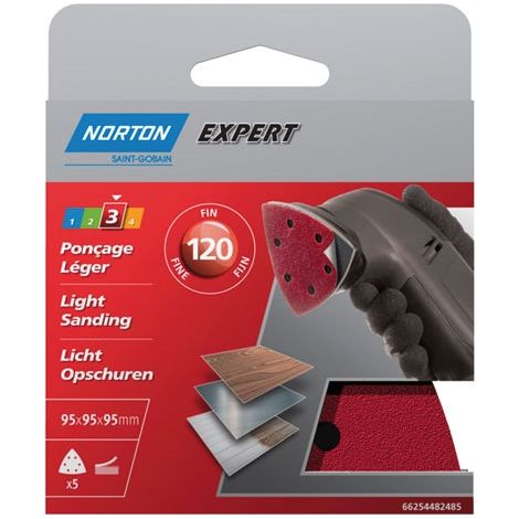 Triángulo Perforado Expert 6 Agujeros 95 Gr. 120 Pack X5 - Norton
