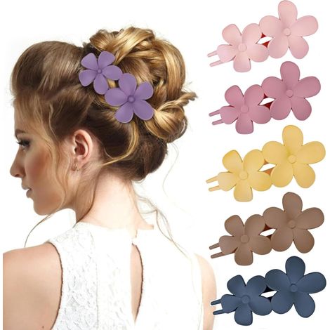 Lot de 5 Pinces à cheveux, Double fleur, Plastique et résine, 10,3x5,6x3,5 cm, Pour femme (1/5)