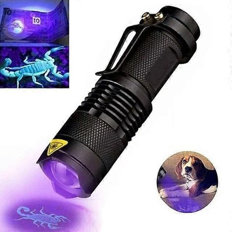 Lampe torche LED ultraviolette à double éclairage violet et blanc avec zoom rétractable, lampe torche de détection d'agents fluorescents, style B (1/5)