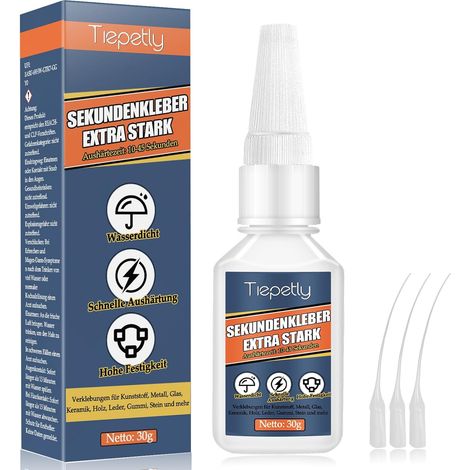 Colle instantanée extra forte, imperméable, avec capuchon anti-obstruction, colle universelle, pour plastique, métal, verre, bois, céramique et fournitures de bricolage (30 g) (1/5)