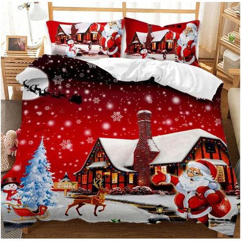 KLVGTIFS PU - Housse de Couette Noël, 3 Pièces Housse de Couette en Microfibre 200x200cm +2 Taies d'oreiller 65x65cm, Dessin Animé 16 (1/5)