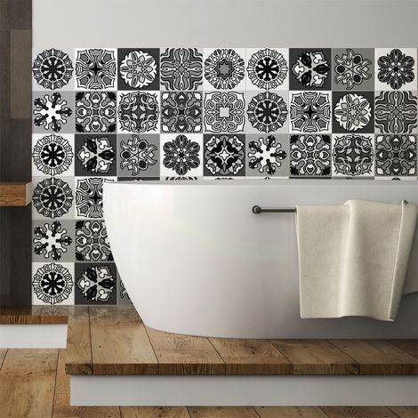 Sticker Mural Carrelage adhésif Cuisine Salle de Bain - 15 STICKERS CARRELAGES AZULEJOS NUANCES DE GRIS JAVA - 15stickers10x10cm (1/5)