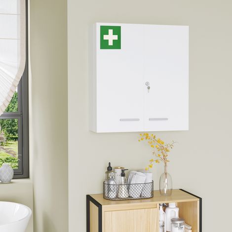 Armoire de rangement salle de bain 6 niveaux, métal blanc verrouillable 55x18x60 cm, inclut 2 clés (1/5)