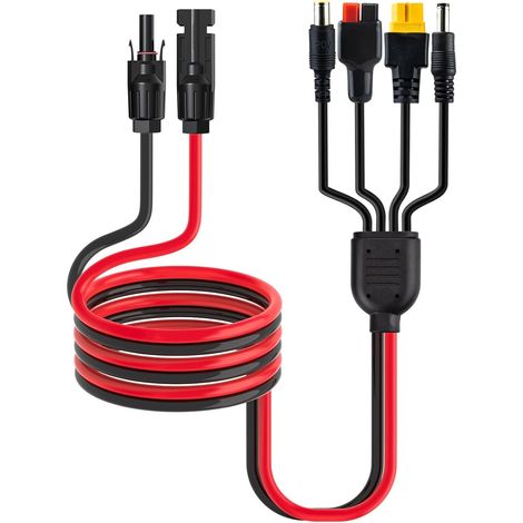 Solar Panel Connector to XT60/Andersn/DC5521/DC7909 Adapter Cable 1M, 12AWG-16AWG Panneau Solaire Câble d'Extension, pour Centrale Électrique