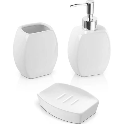 Set 3 accessori bagno da appoggio in ceramica bianca (1/4)