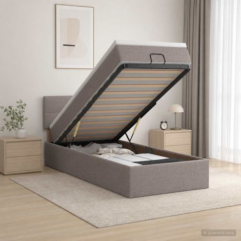 Lit coffre avec matelas et LED Taupe 90 x 190 cm Tissu (1/5)