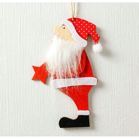 Ornement Père‑Noël bois tenant une étoile 9×15 cm, décoration suspendue pour sapin de Noël (1/3)