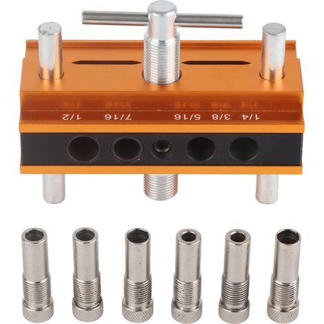 Guide de perçage centré en alliage d'aluminium, gabarit de cheville à centrage automatique, ensemble de douilles de guidage pour percer le bois, largeur 64 mm (1/5)