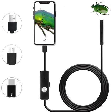 Endoscopio USB HD da 2 MP impermeabile con cavo rigido da 2 m – Ispezione precisa per smartphone Android, versione 2 in 1