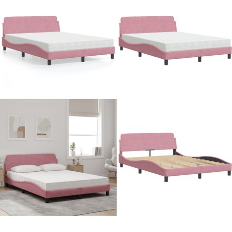 Bett mit Matratze "Dover" Rosa 140x200 cm Samt - Samtbett - Rosa Bett (1/5)