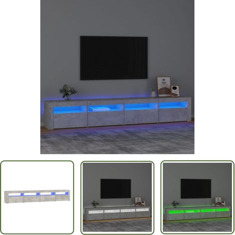 The Living Store Meuble TV avec lumières LED Gris béton 240x35x40 cm - Meubles Tv - Meuble Tv Gris - Meuble Tv Led - Meuble Tv Avec Éclairage - Meuble Tv Design (1/5)