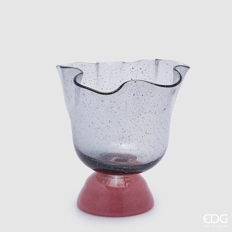 EDG Enzo De Gasperi Vaso Drappo Bicolore con Piede H 23 Cm D 22 Cm Pink Grey