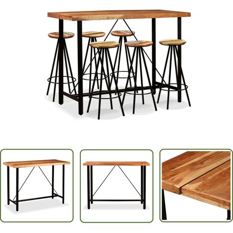 The Living Store 7-tlg. Bar-Set Massivholz Akazie und Altholz - Industrielook - Bartisch - Barhocker - Massivmholz - Akazienholz (1/5)