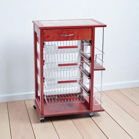 Carrello porta frutta con cassetto e bottigliera CILIEGIO (1/5)