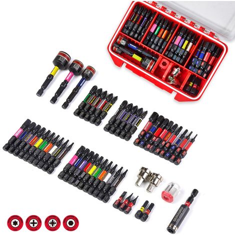 52 Pièces Jeu D'embouts De Tournevis, Queue Hexagonale 1/4 Pouce, Embouts En Acier Allié S2, Porte-Embout Magnétique 60 Mm, Douilles, Aimanteur Avec Boîte De Rangement Compacte (1/5)
