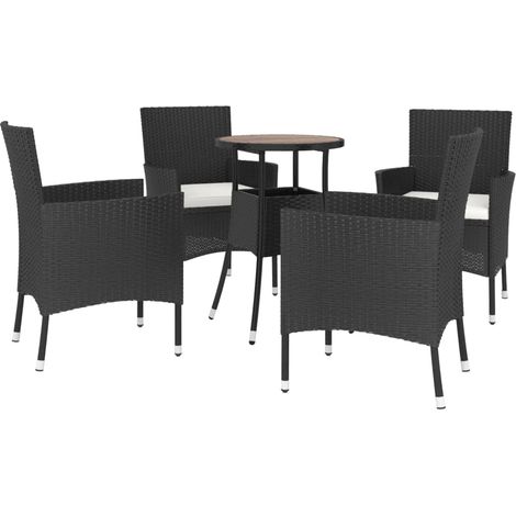 5 Piece Garden Bistro Set with Cushions Black Poly Rattan vidaXL (1/4)