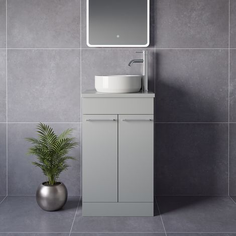 Napoli 390 Gloss Grey Pearl 500mm 2 Door Vanity Unit for Countertop Basins - 500mm - Chrome 160mm Handle