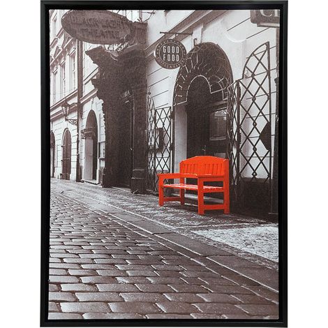 Tableau imprimé banc rouge sur cadre en bois noir 30x40 cm - STREET (1/3)