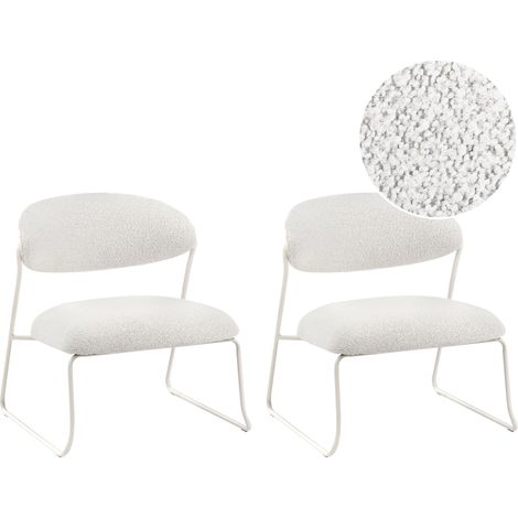 Conjunto de 2 sillones sin reposabrazos patas de hierro tapizado de tela blanco crema Kolsvia
