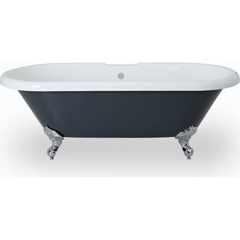 Milano Hest Stone Grey 1795mm x 785mm Bathroom Double Ended Freestanding Bath with Feet - Chrome Feet
