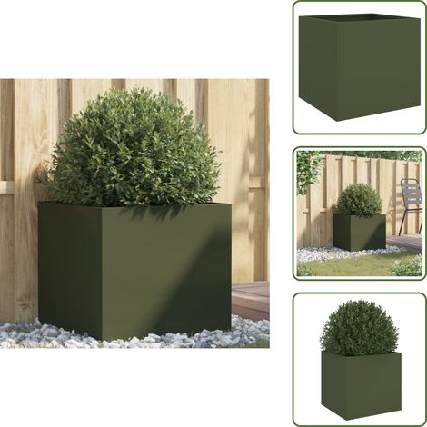 The Living Store Pflanzkübel Olivgrün 49x47x46 cm Stahl - Blumentopf - Gartentöpfen - Stahltöpfe - Hochbeet - Balkonbepflanzung (1/5)