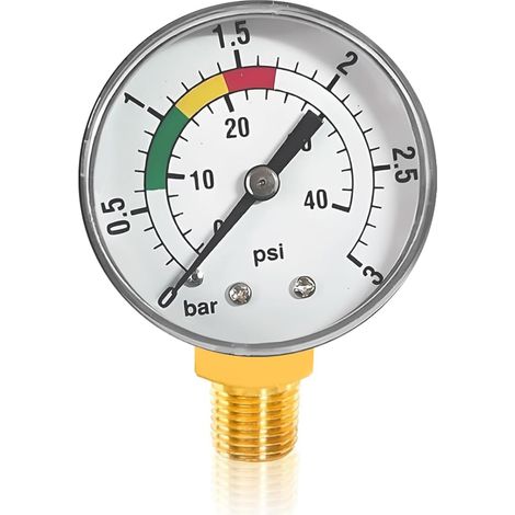 Water Pressure Gauge, Pressure Gauge 1/4" Water Pressure Gauge for Sand Filter System 0-3BAR/PSI Water Pressure Gauge Water Pressure Gauge for Pool Workshops (1/5)