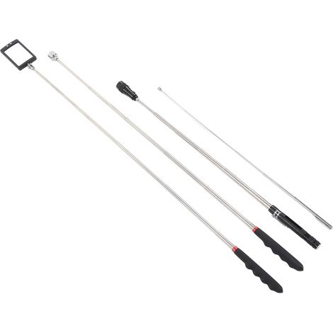 Kit d'outils de ramassage magnétique télescopique 4 pièces, miroir d'inspection carré pivotant à 360°, tige flexible de 9 kg et 0,7 kg, lampe torche LED. (1/5)
