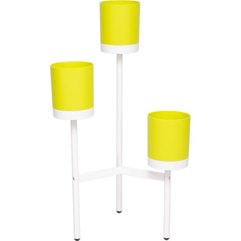 Fioriera con 3 Porta Vasi 51,5x48x91 cm in Polipropilene e Legno Lime