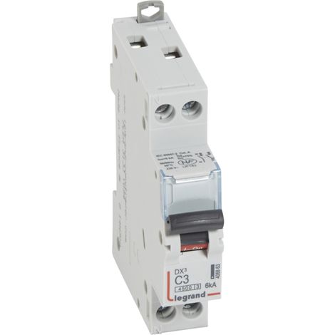Legrand – Disjoncteur unipolaire 6kA – Intensité 3A – Courbe C – Arrivée et sortie à vis – 1 module – Pour installations résidentielles et tertiaires