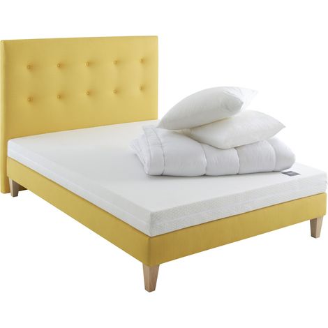 Ensemble matelas junior mousse, sommier, pieds, tête de lit, couette et oreiller Aurore 100 - SOMEO 140x200 (1/5)