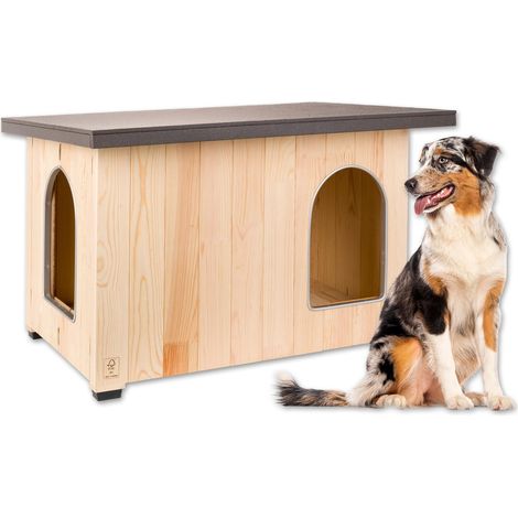 Niche Chien Bois Extérieur avec 2 Entrées – Isolation 4 Saisons, Porte Coulissante, Résistante aux Intempéries, Plancher Surélevé, Chien Moyen, 95 x 65 x 62,5 cm (1/5)