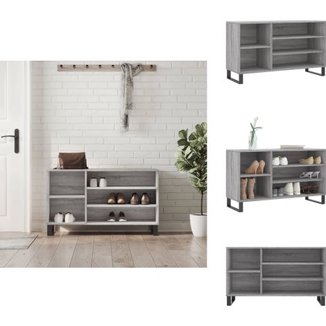 Schuhregal Grau Sonoma 102x36x60 cm Holzwerkstoff - Schuhschrank - Schuhregal - Holzwerkstoffmöbel - Garderobe - Aufbewahrungsbox (1/5)