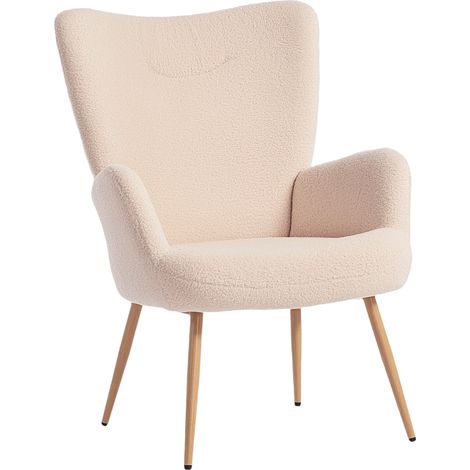 Fauteuil salon, fauteuil d'appoint rembourré en tissu bouclette avec haut dossier et accoudoirs, 71x74x97,5cm, beige (1/5)