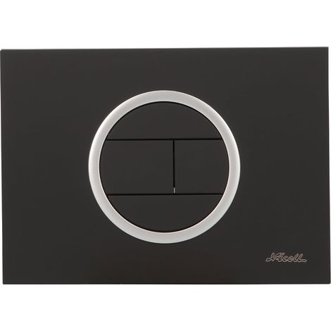 Plaque de déclenchement design EVO - bouton rectangulaire - double débit - Noir satiné, bague satinée - Nicoll (1/4)