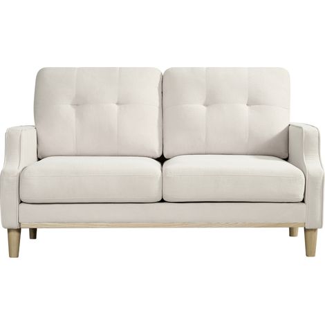 Sofá loveseat de 2 plazas beige de tela con patas de madera y puerto USB (1/5)