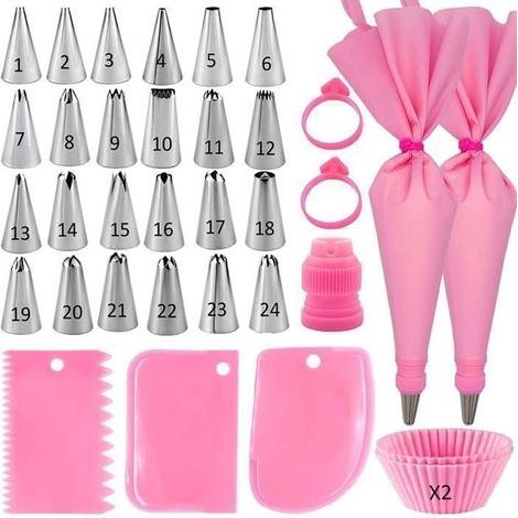 Spritztüllen, professionelle Spritzbeutel, DIY-Sets aus Edelstahl für die Dekoration von Kuchen und Muffins, 24 Tüllen (1/5)