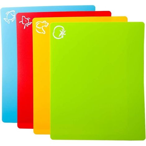 Planche À Découper En Plastique Flexible - Antidérapante - Avec Icônes Alimentaires - Lot De 4 (1/4)