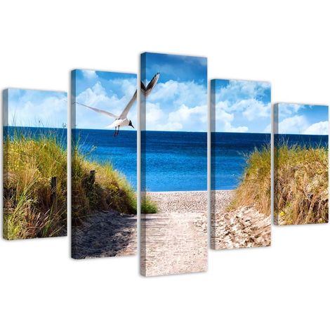 Quadro Multipannello Paesaggio Mare Spiaggia Erba - 100x70 (1/5)