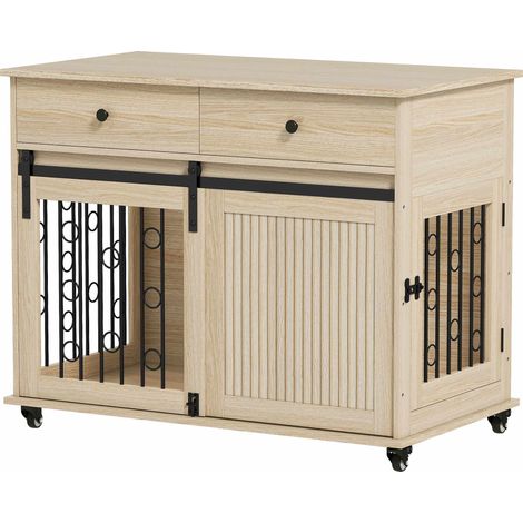 Trasportino per cani su ruote 2 porte 2 cassetti legno e acciaio (1/5)