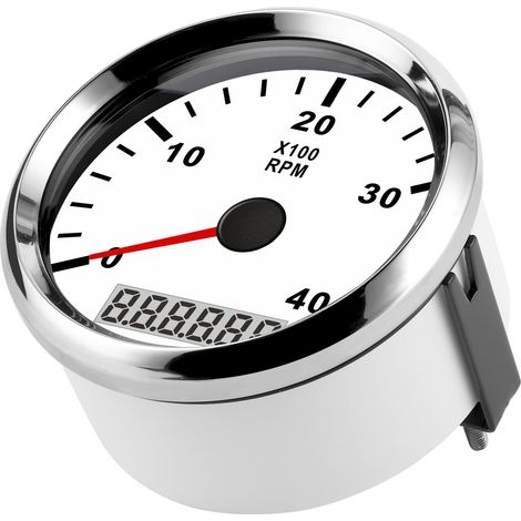 Compteur de vitesse bateau numérique LCD 85mm 4000RPM, rétroéclairage rouge, étanche IP67, 12V/24V, cadran blanc, couvercle argenté, jauge pointue. (1/5)