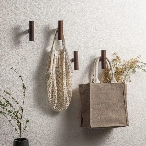 Crochet de manteau en bois 4 pièces avec vis - Crochet mural - Crochet de manteau - Porte-manteau mural en bois naturel - Montage mural (1/5)