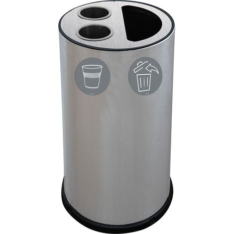 Pattumiera a Bidone per Raccolta Differenziata Ø35x72 cm 2 Scomparti Tubolari e 1 Scomparto da 35 L in Acciaio Inox Satinato